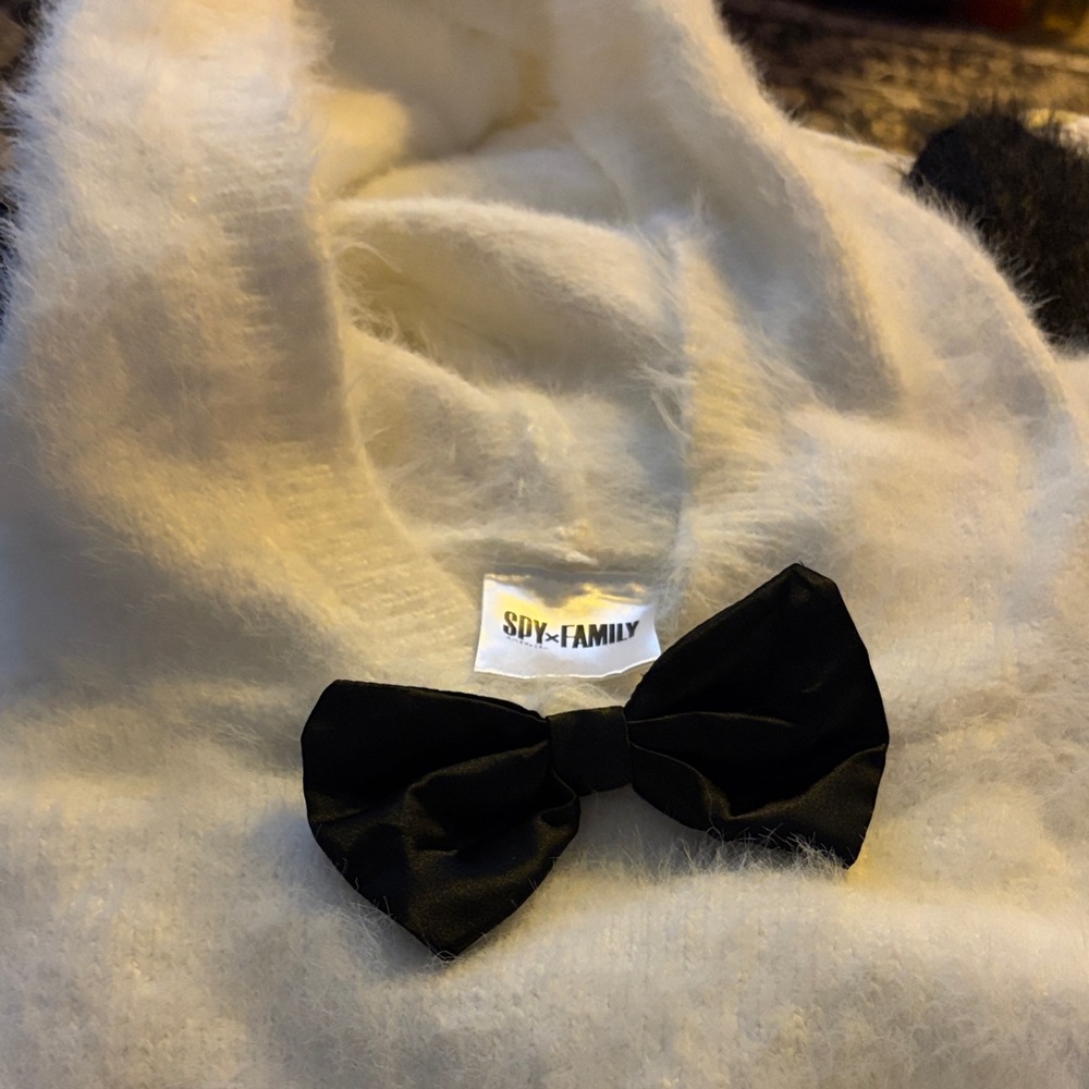 SpyXFamily White Fuzzy Sweater with Black Bow